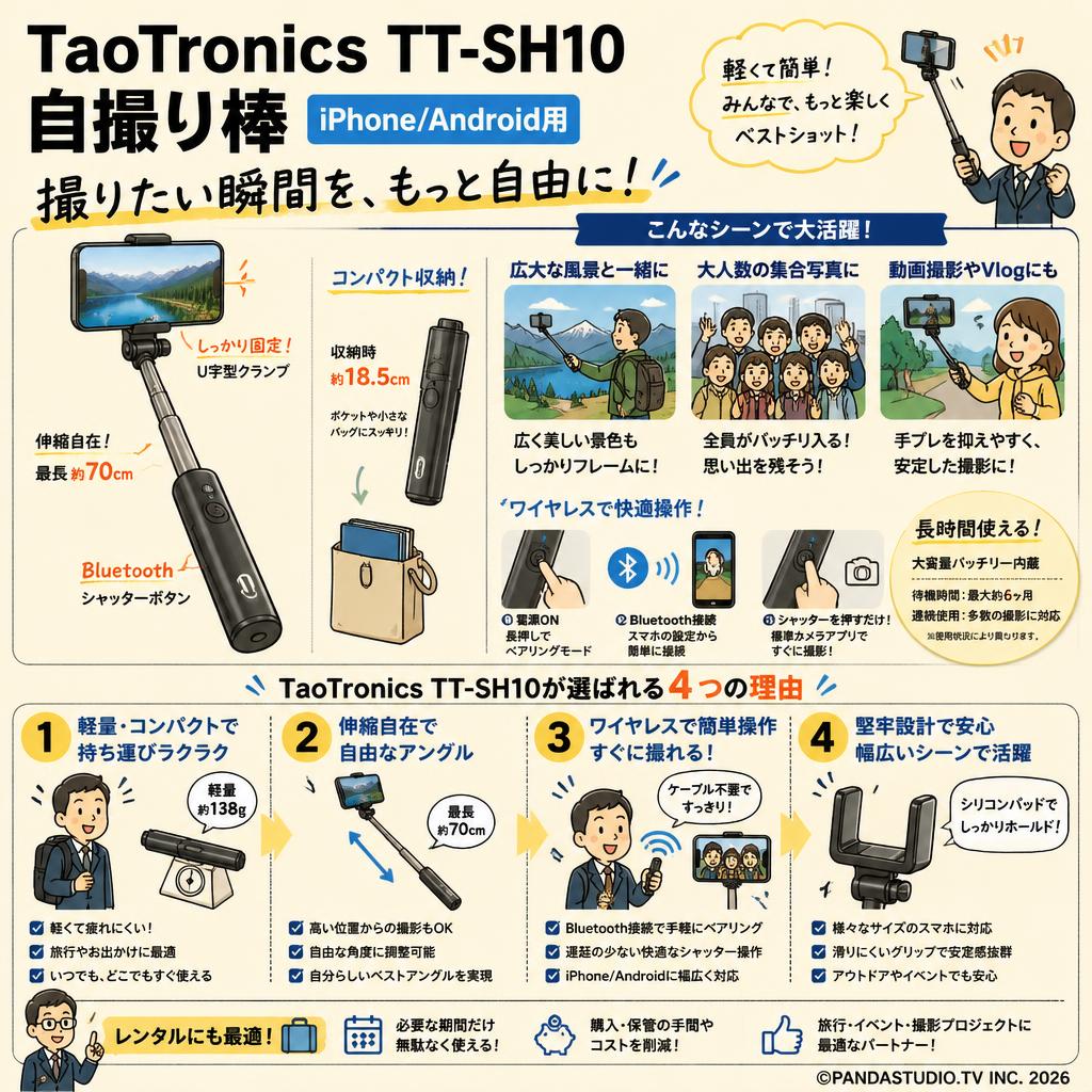 TaoTronics TT-SH10　 自撮り棒　 iPhone/Android用 概要