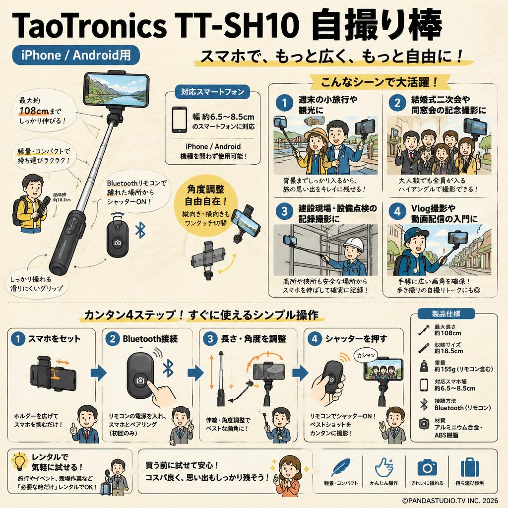 TaoTronics TT-SH10　 自撮り棒　 iPhone/Android用 おもな対象のお客様