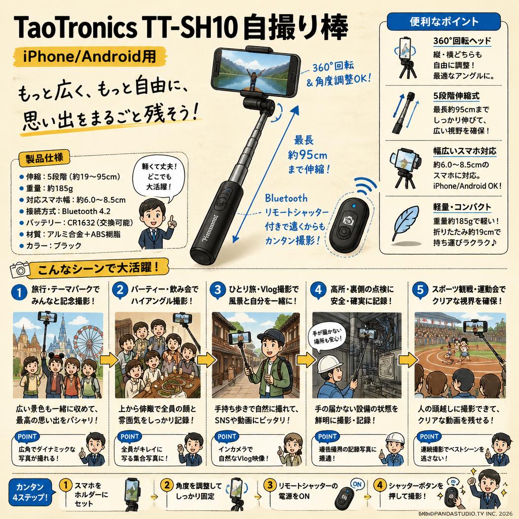 TaoTronics TT-SH10　 自撮り棒　 iPhone/Android用 用途