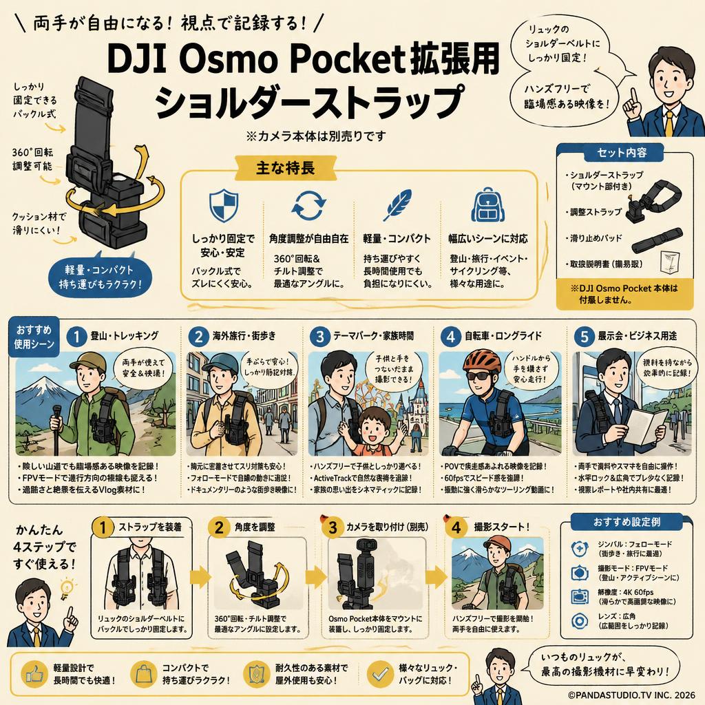DJI Osmo Pocket拡張用 ショルダーストラップ（カメラ本体は別） 用途