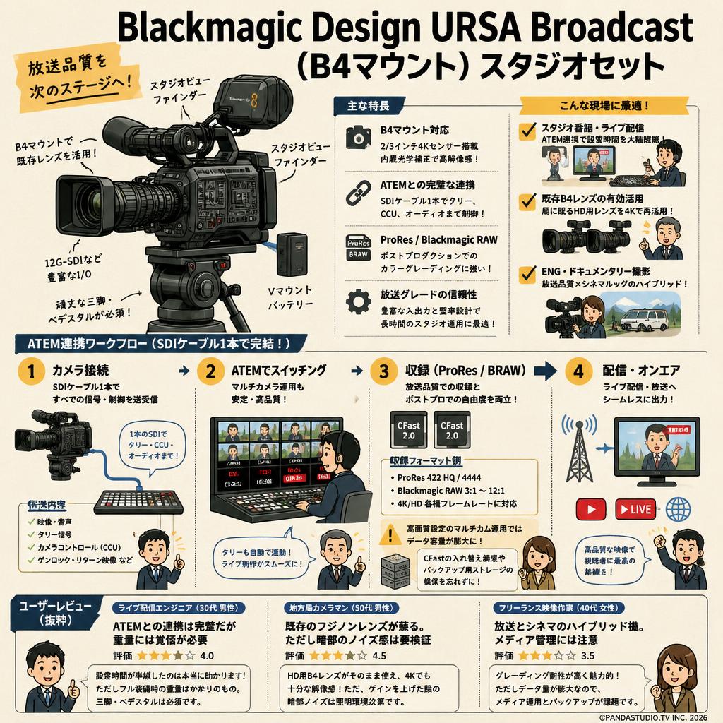 Blackmagic Design URSA Broadcast（B4マウント）スタジオセット インターネット上のお客様の声（評判）