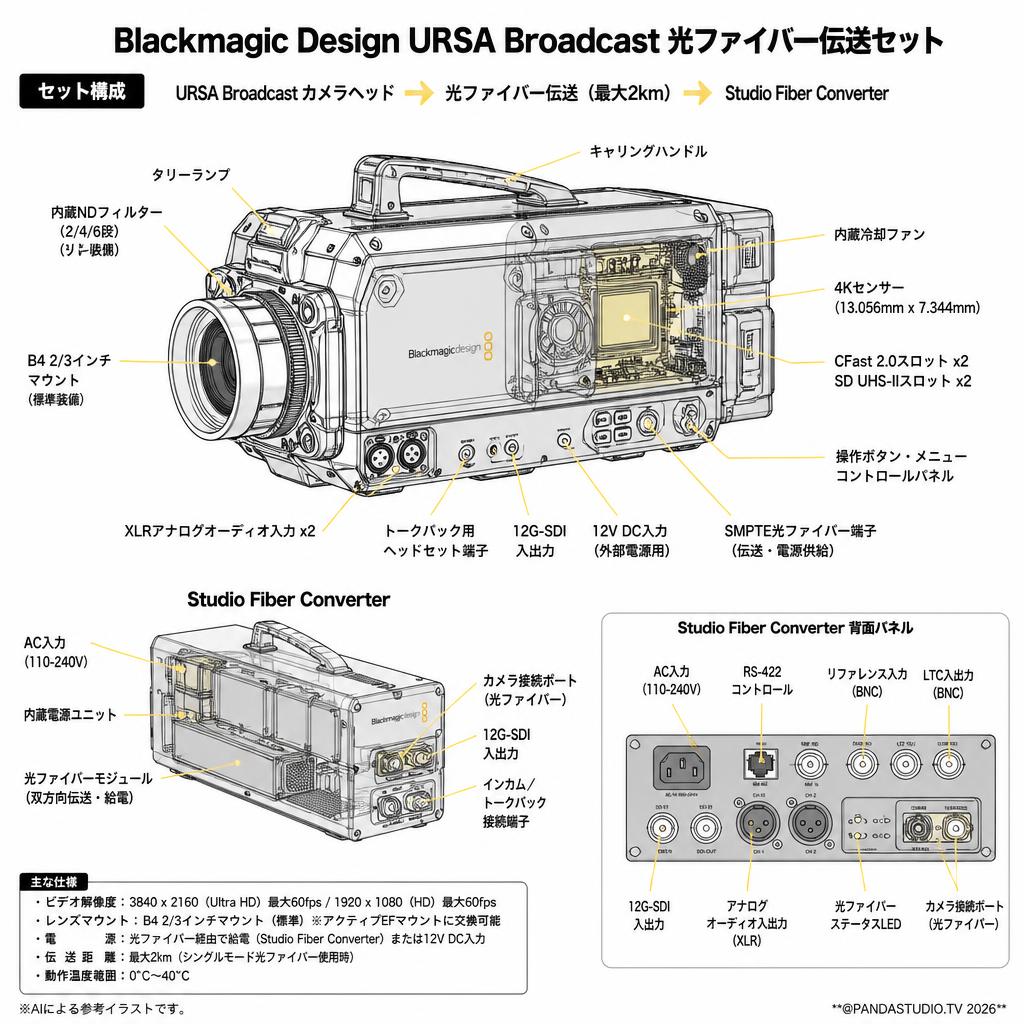 Blackmagic Design URSA Broadcast 光ファイバー伝送セット スペック