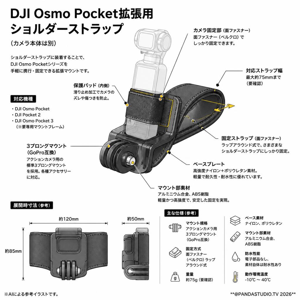 DJI Osmo Pocket拡張用 ショルダーストラップ（カメラ本体は別） スペック