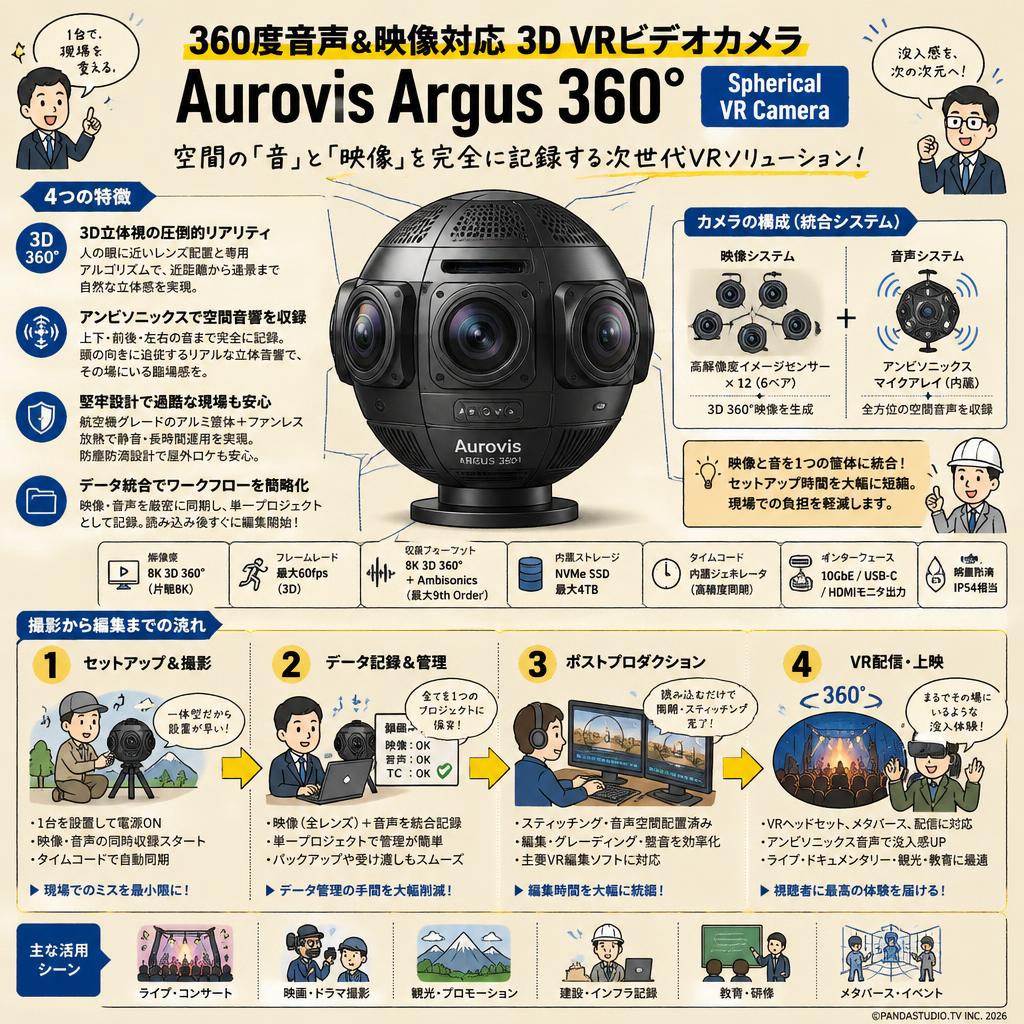 360度音声&映像対応3D VRビデオカメラ Aurovis Argus 360° Spherical VR Camera 概要