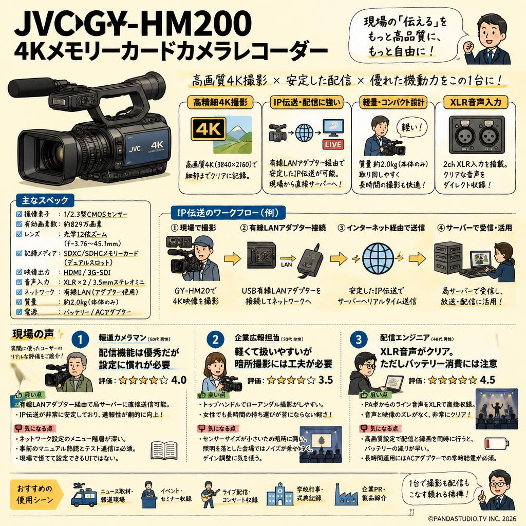 JVC GY-HM200 4Kメモリーカードカメラレコーダー インターネット上のお客様の声（評判）