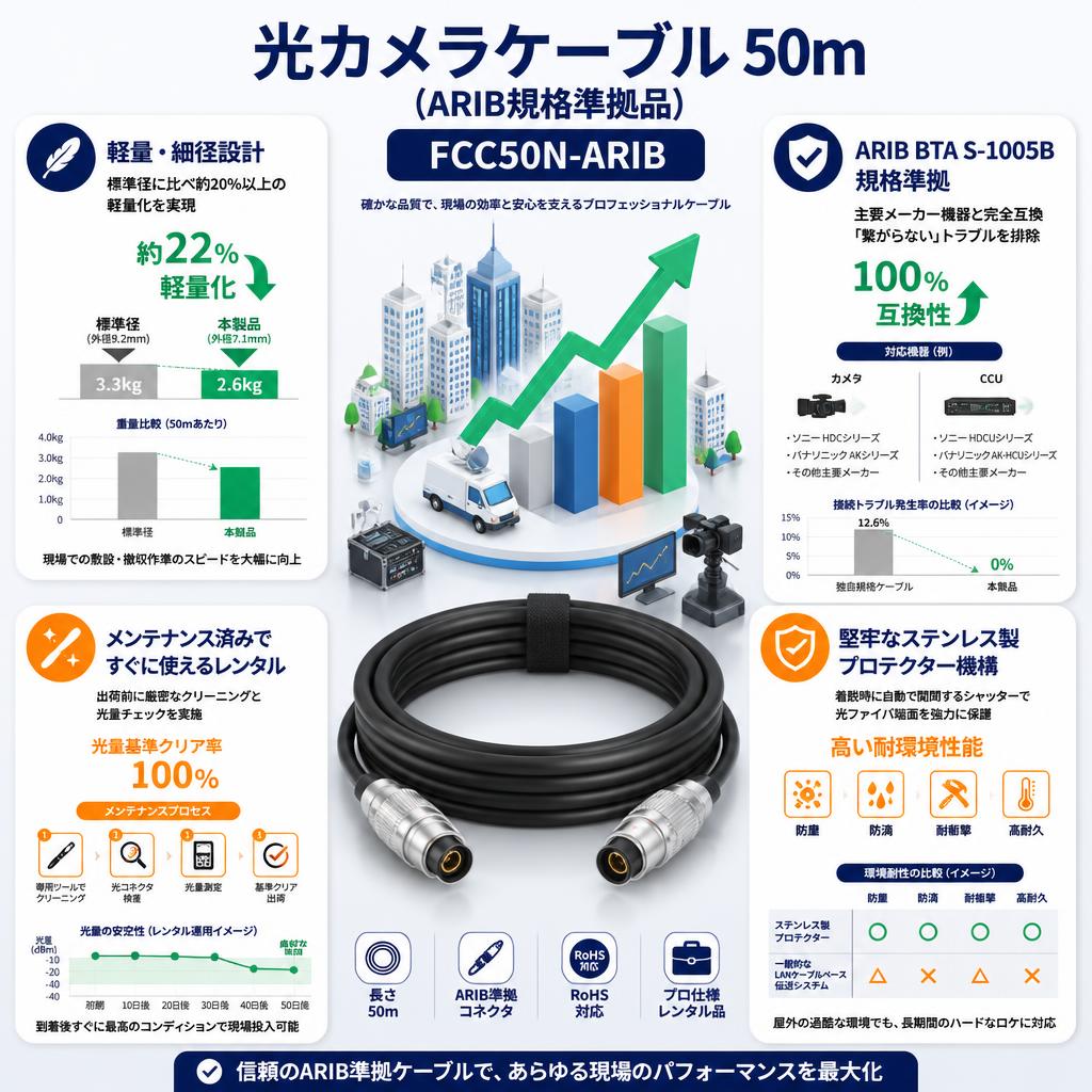 光カメラケーブル 50m (ARIB規格準拠品) FCC50N-ARIB セールスポイント