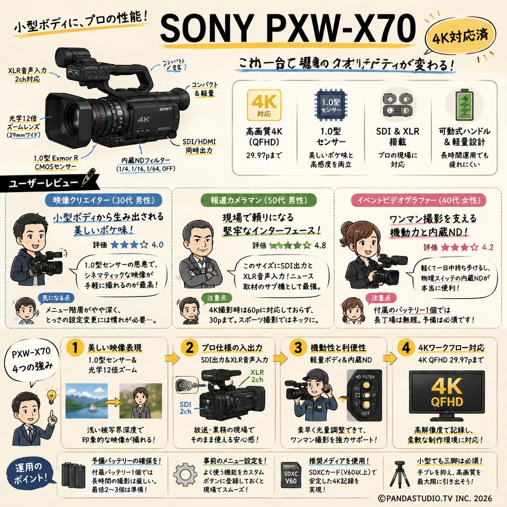 SONY PXW-X70 4K対応済 インターネット上のお客様の声（評判）