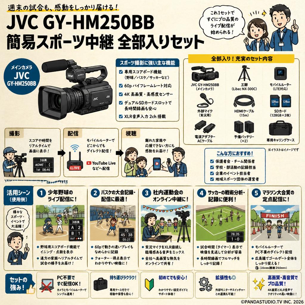 JVC GY-HM250BB 簡易スポーツ中継 全部入りセット 用途