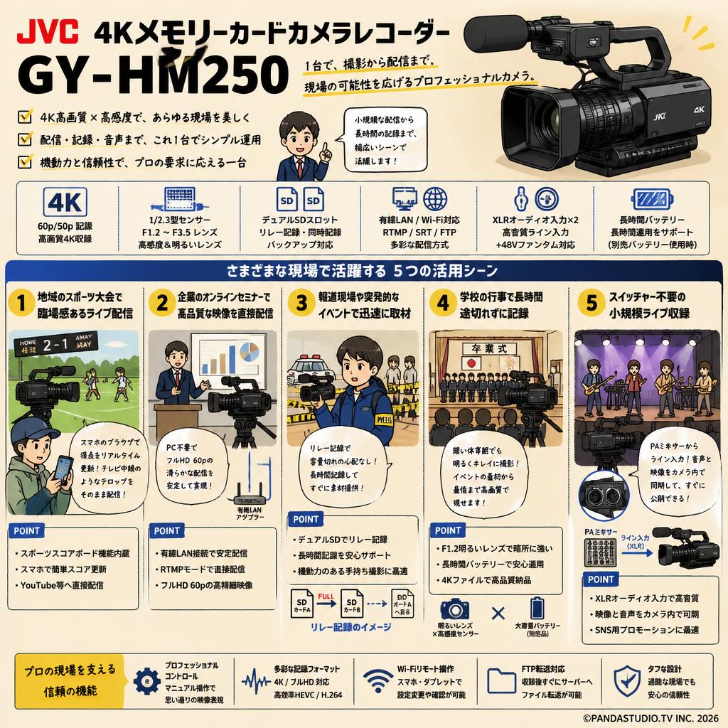 JVC 4Kメモリーカードカメラレコーダー GY-HM250 用途
