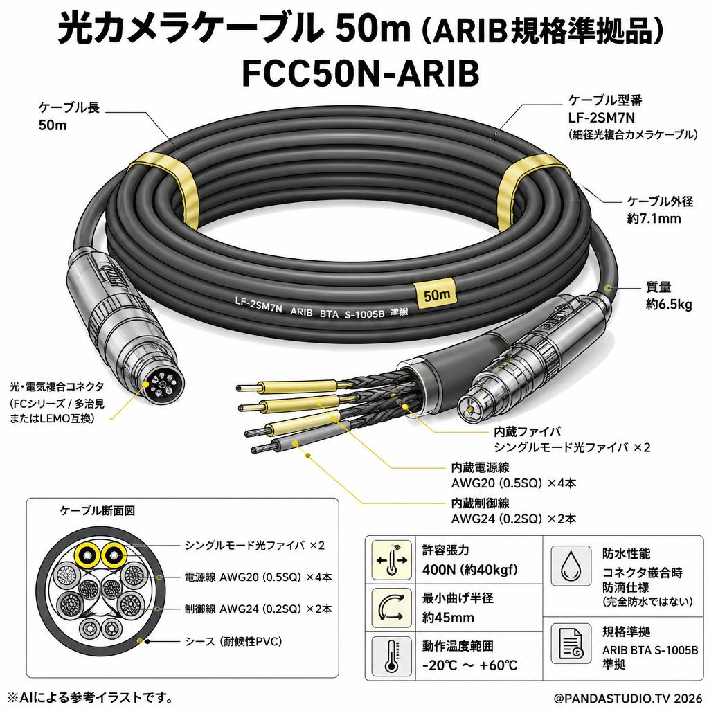 光カメラケーブル 50m (ARIB規格準拠品) FCC50N-ARIB スペック