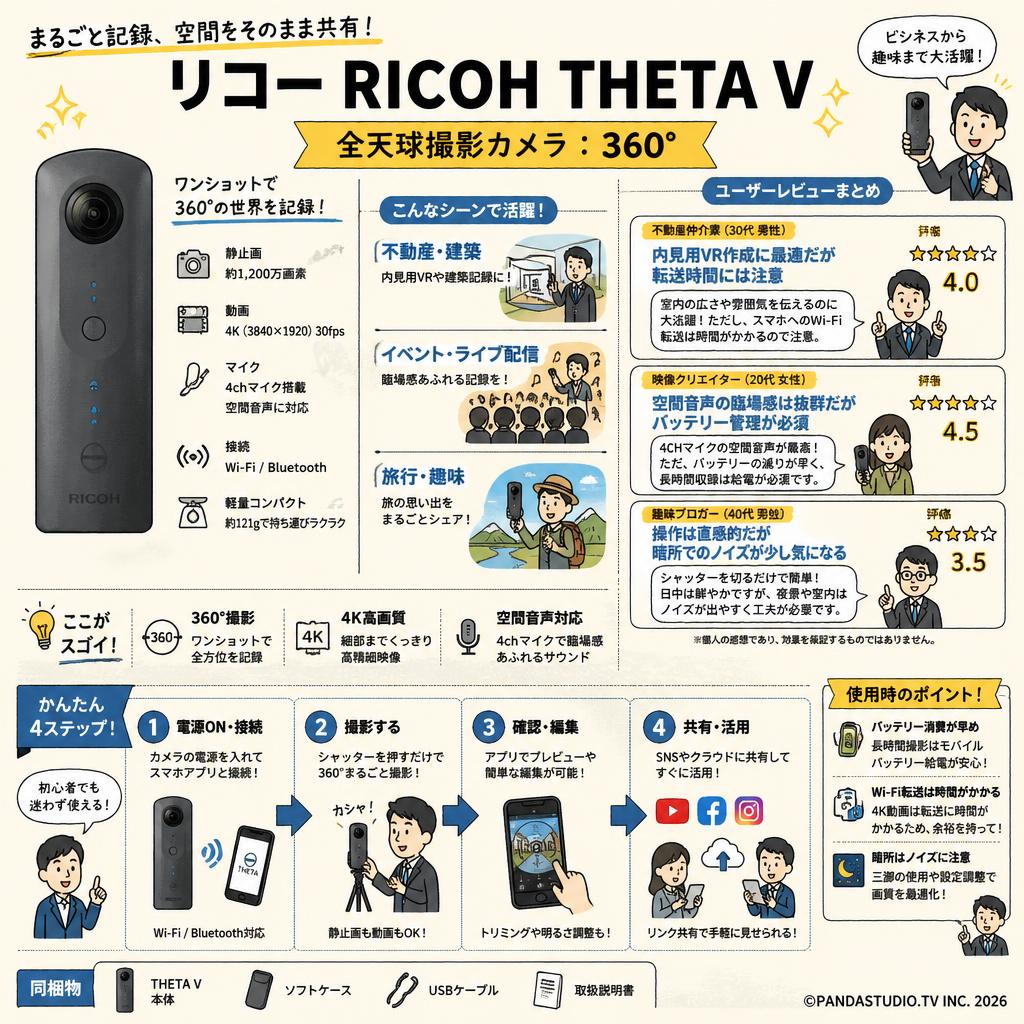 リコー RICOH THETA V（全天球撮影カメラ：360°） インターネット上のお客様の声（評判）