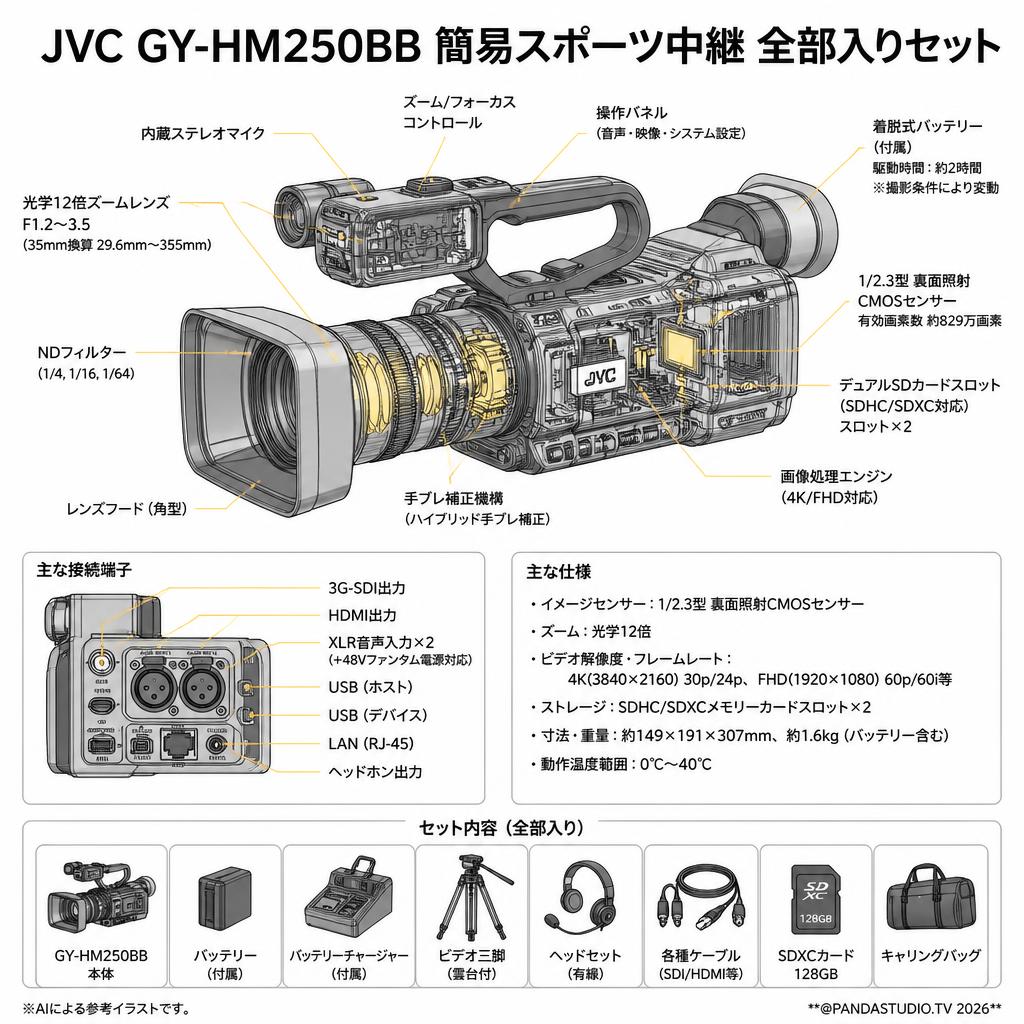 JVC GY-HM250BB 簡易スポーツ中継 全部入りセット スペック