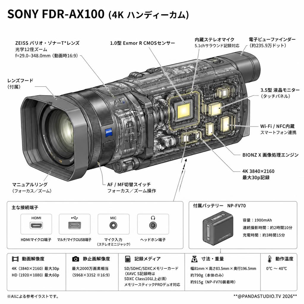 SONY FDR-AX100 (4K ハンディーカム) スペック