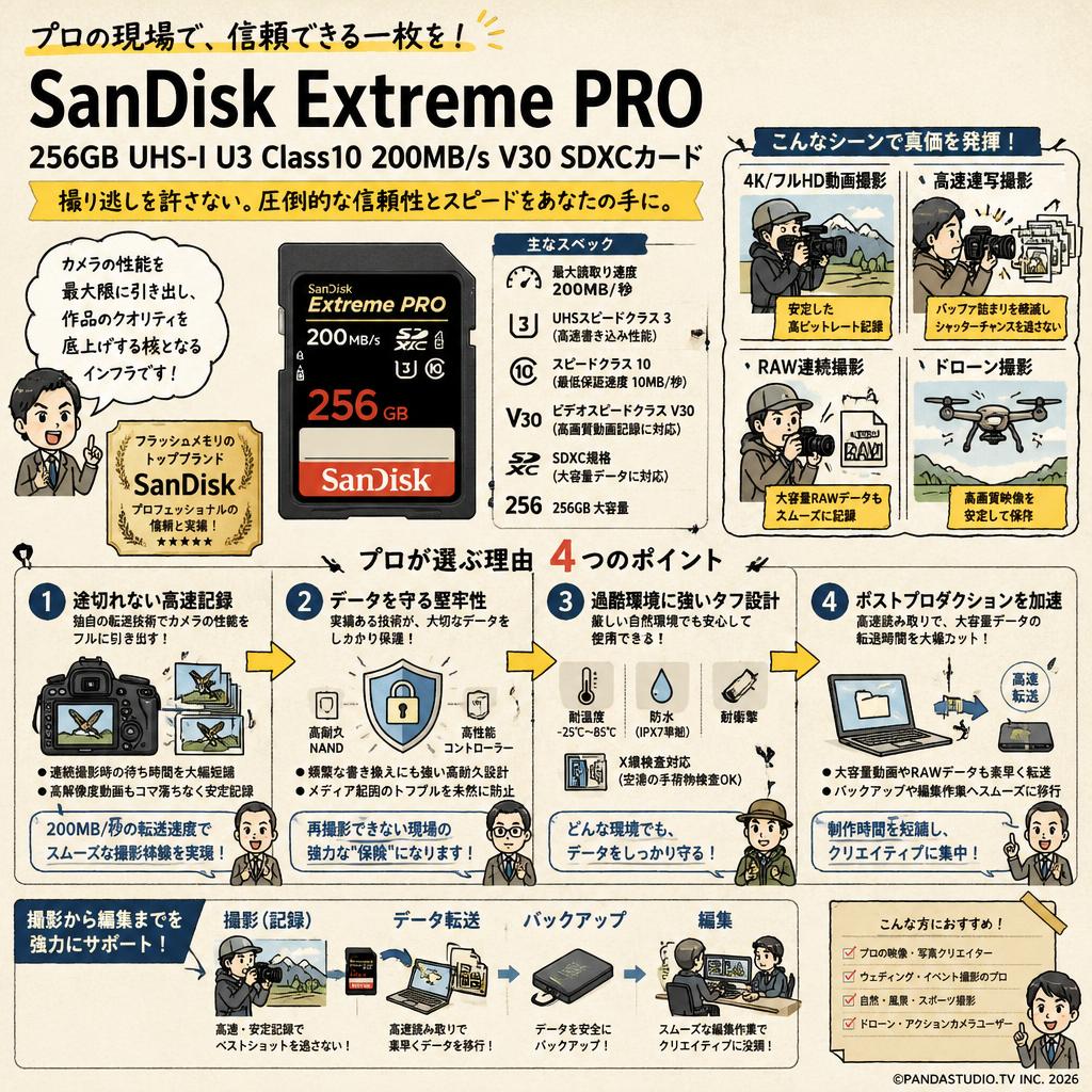 SanDisk 256GB UHS-I U3 Class10  Extreme PRO 200MB/s  V30 SDXCカード 概要