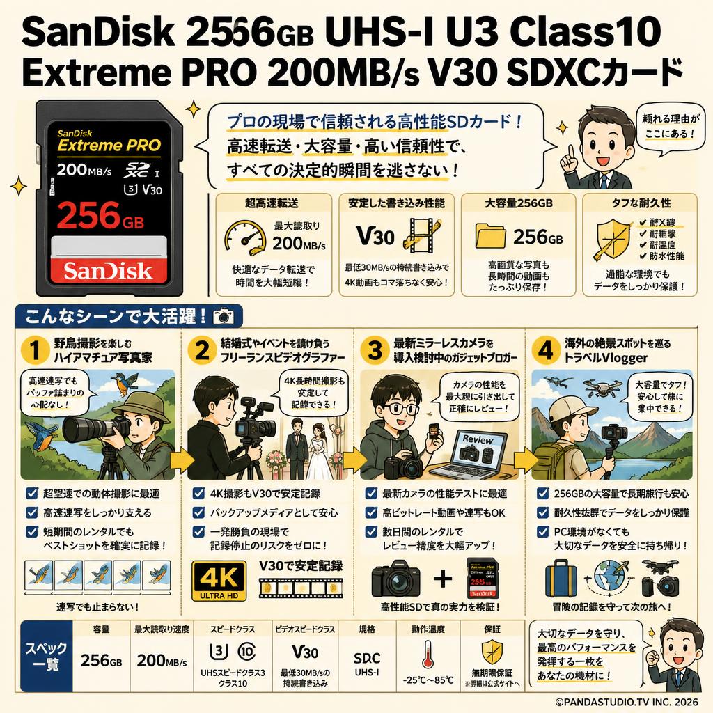 SanDisk 256GB UHS-I U3 Class10  Extreme PRO 200MB/s  V30 SDXCカード おもな対象のお客様