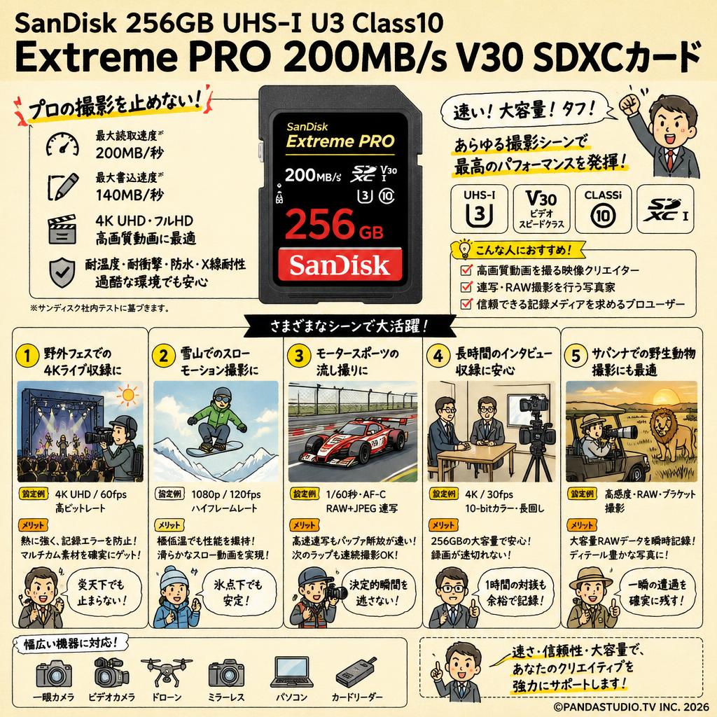 SanDisk 256GB UHS-I U3 Class10  Extreme PRO 200MB/s  V30 SDXCカード 用途
