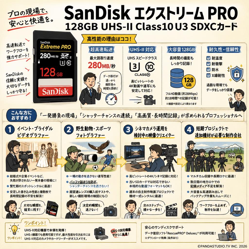 SanDisk 128GB UHS-II Class10 U3 Extreme PRO 280MB/s R SDXCカード おもな対象のお客様