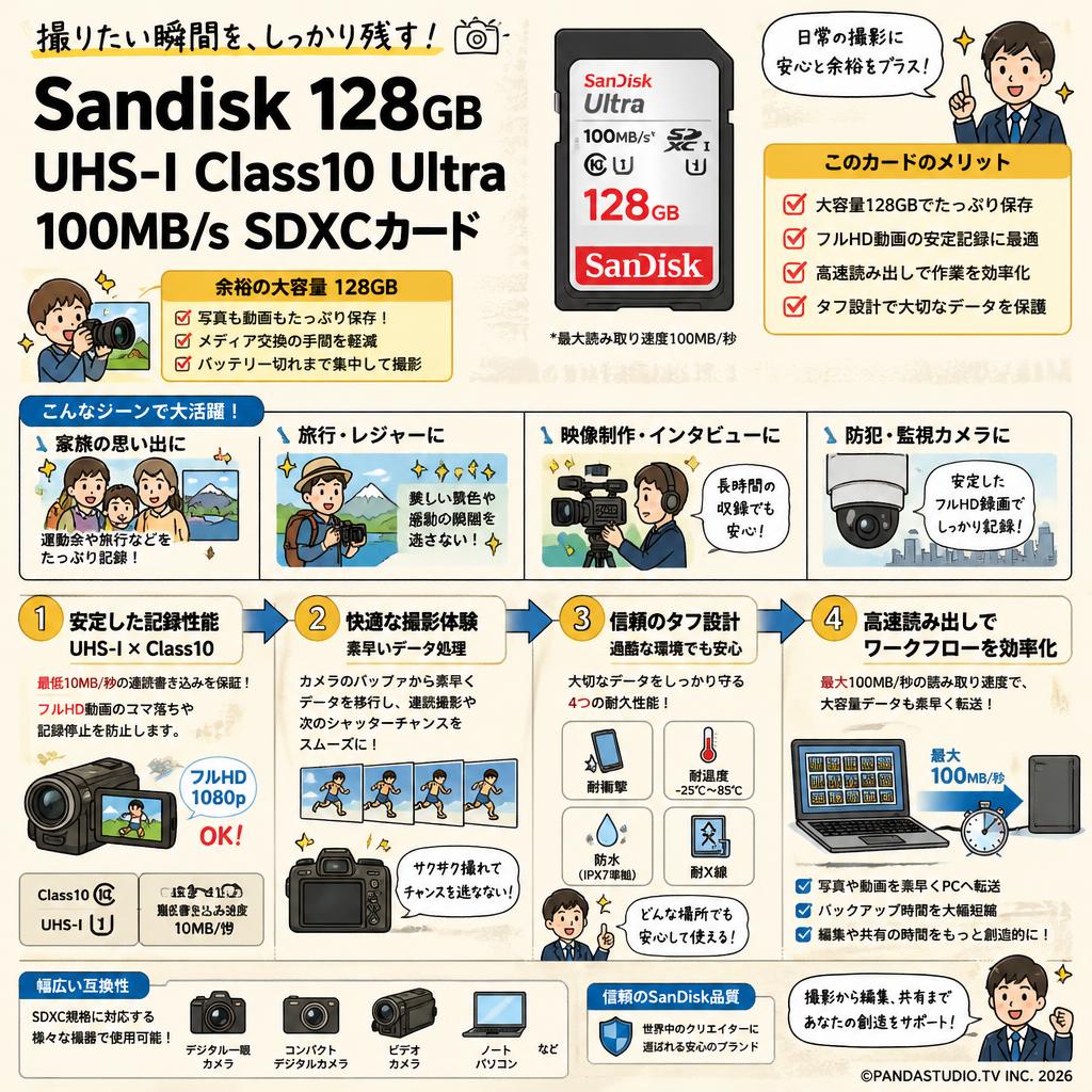 Sandisk 128GB UHS-I Class10 Ultra 100MB/s SDXCカード 概要