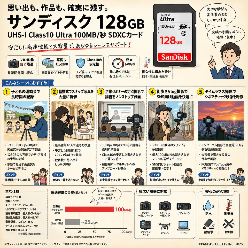 Sandisk 128GB UHS-I Class10 Ultra 100MB/s SDXCカード 用途