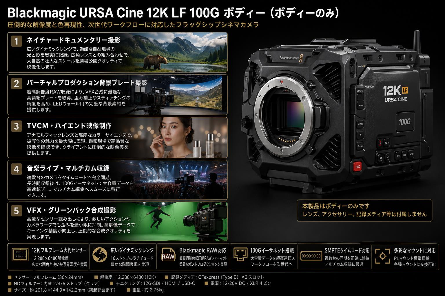 Blackmagic URSA Cine 12K LF 100G body 用途