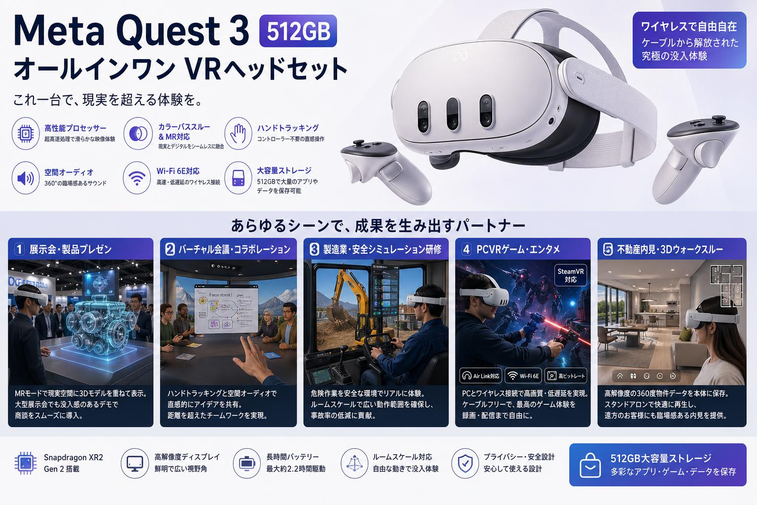 Meta Quest 3 512GB オールインワン VRヘッドセット 用途