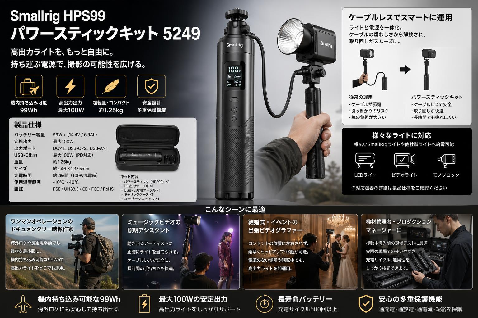 Smallrig HPS99 パワースティックキット 5249 おもな対象のお客様