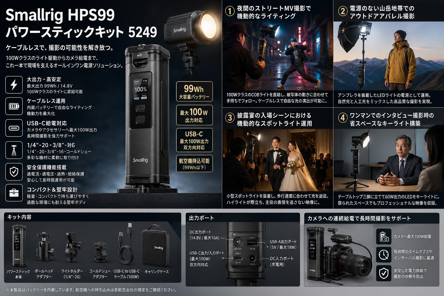 Smallrig HPS99 パワースティックキット 5249 用途