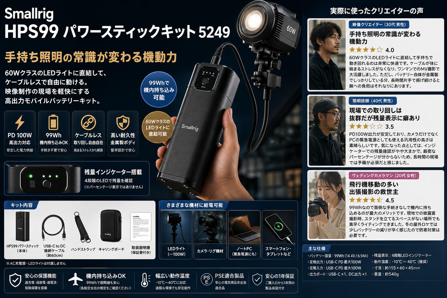 Smallrig HPS99 パワースティックキット 5249 インターネット上のお客様の声（評判）