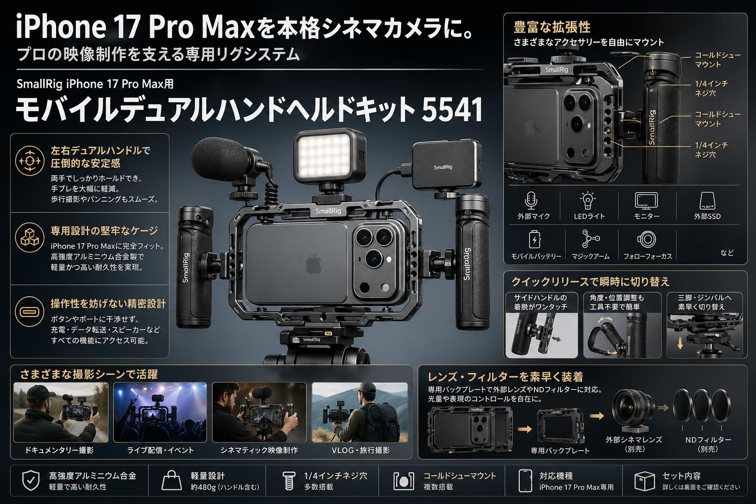 SmallRig iPhone 17 Pro Max用モバイルデュアルハンドヘルドキット 5541 概要