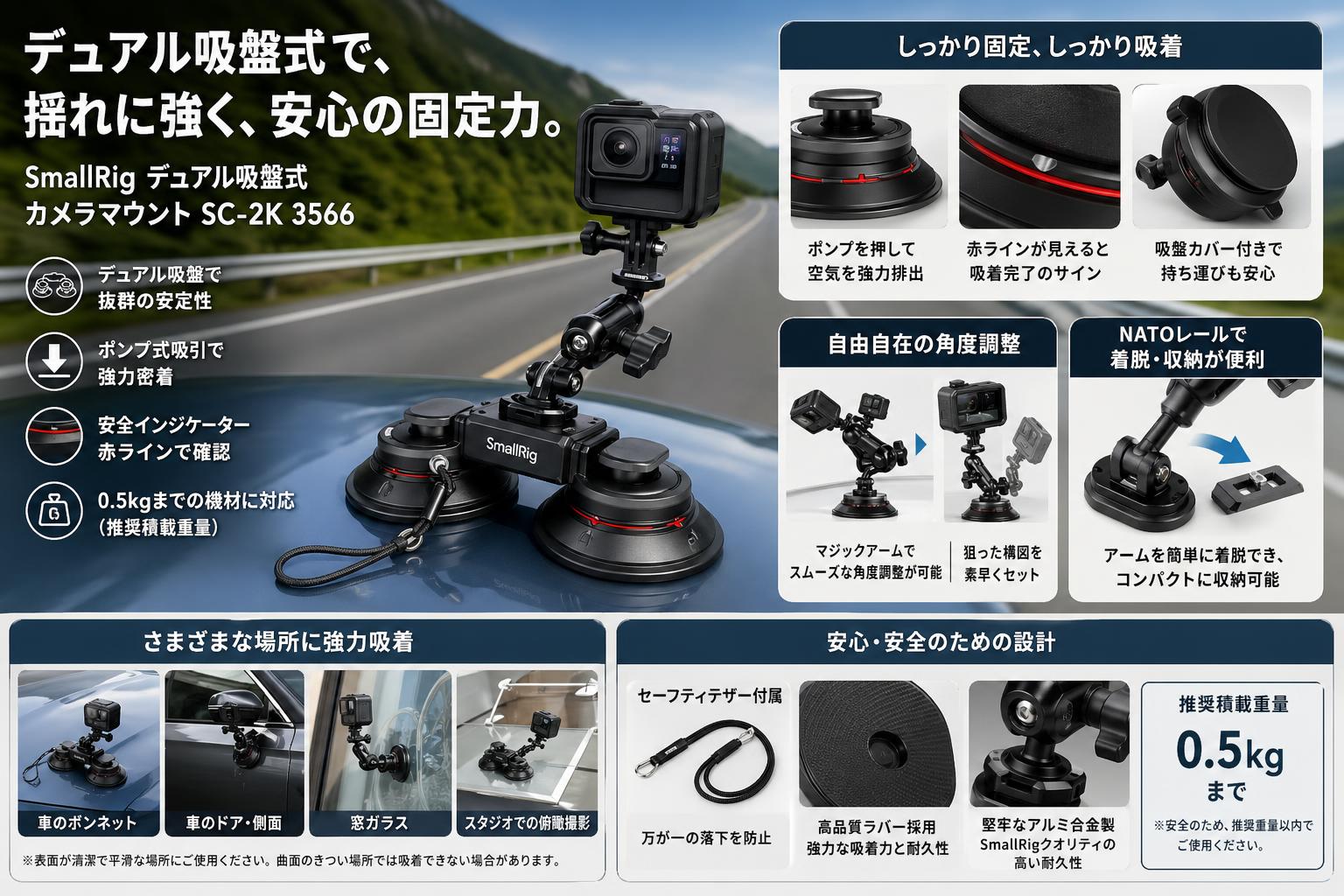 SmallRig デュアル吸盤式カメラマウント SC-2K 3566 インターネット上のお客様の声（評判）