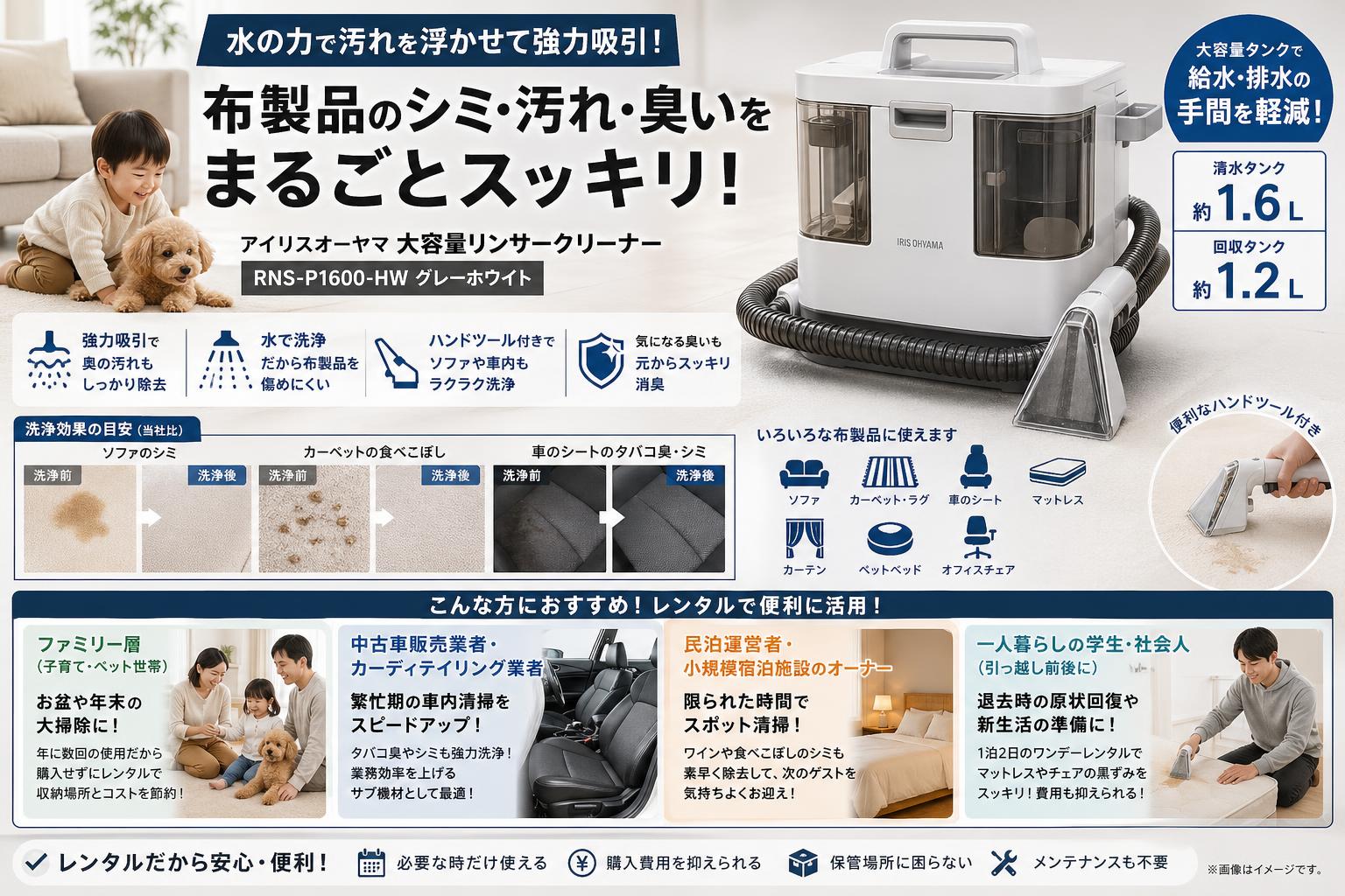 アイリスオーヤマ 大容量リンサークリーナー RNS-P1600-HW グレーホワイト おもな対象のお客様