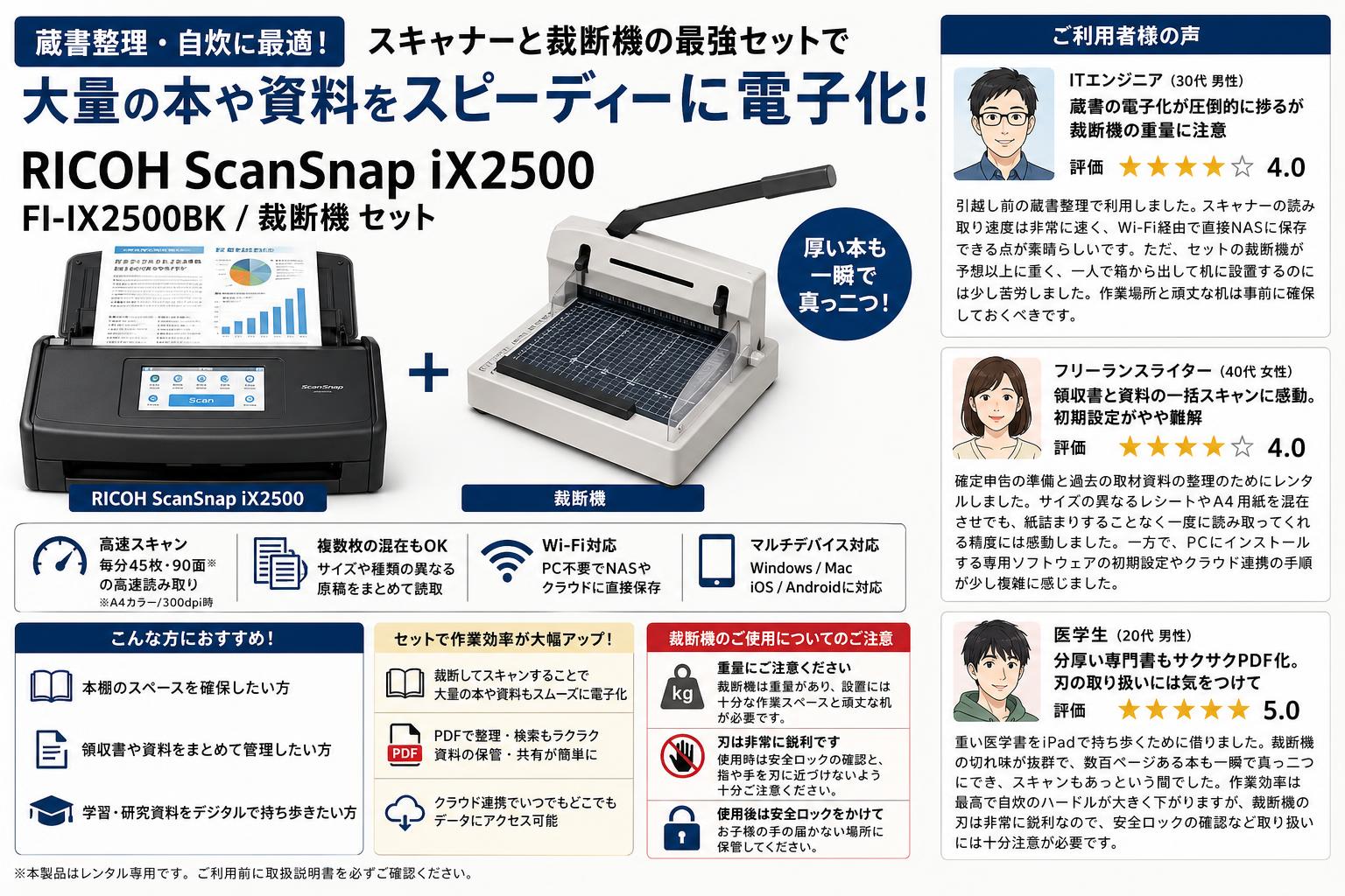 RICOH ScanSnap iX2500 FI-IX2500BK / 裁断機 セット インターネット上のお客様の声（評判）