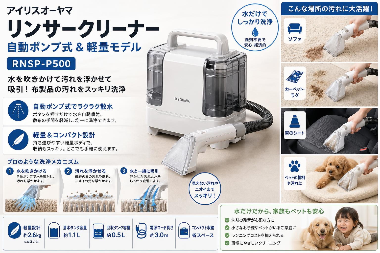 アイリスオーヤマ リンサークリーナー 自動ポンプ式 &軽量モデル RNSP-P500