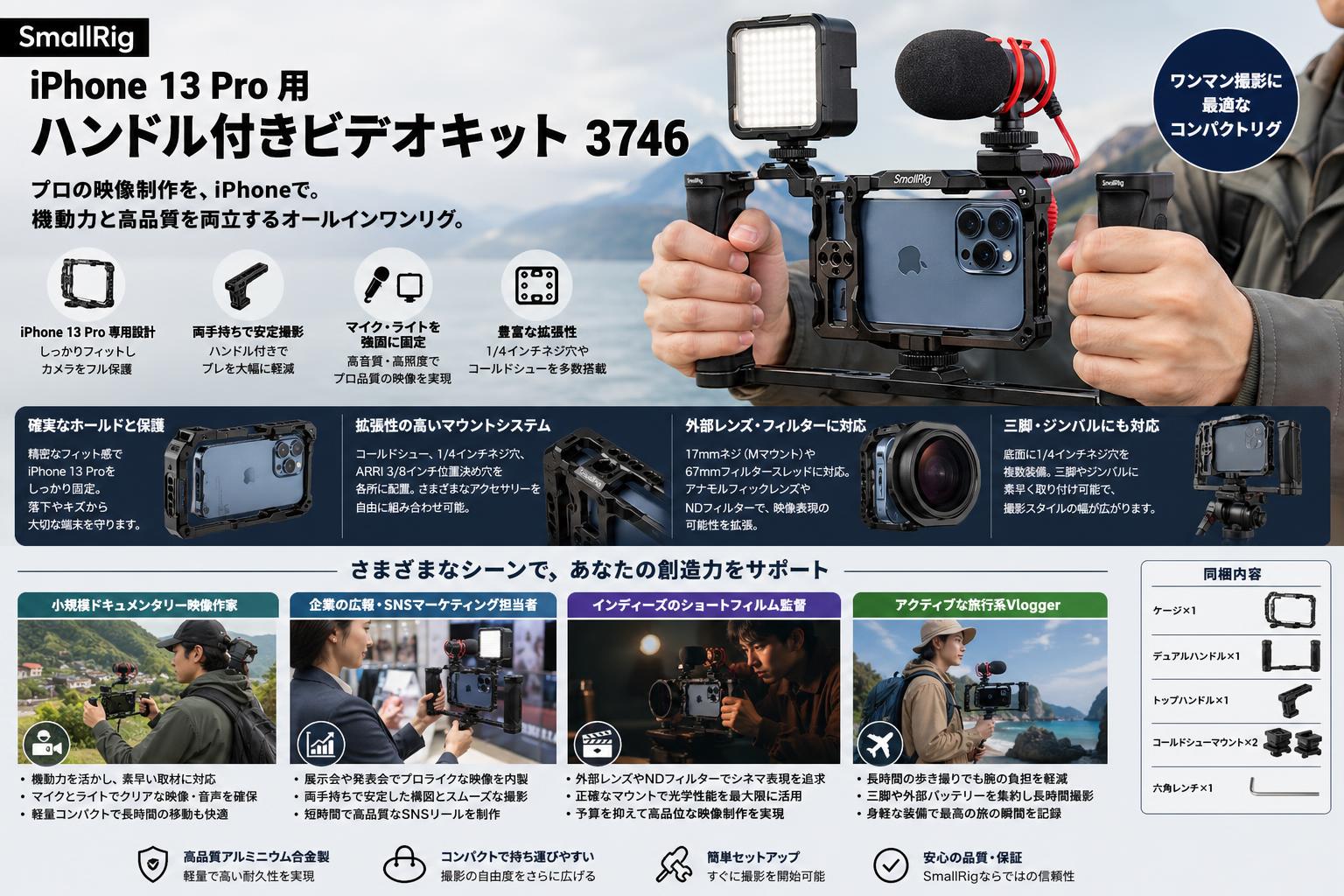 SmallRig iPhone 13 Pro 用ハンドル付きビデオキット 3746 おもな対象のお客様
