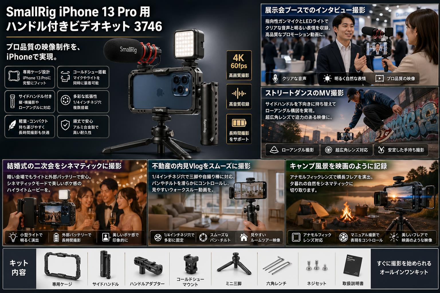 SmallRig iPhone 13 Pro 用ハンドル付きビデオキット 3746 用途