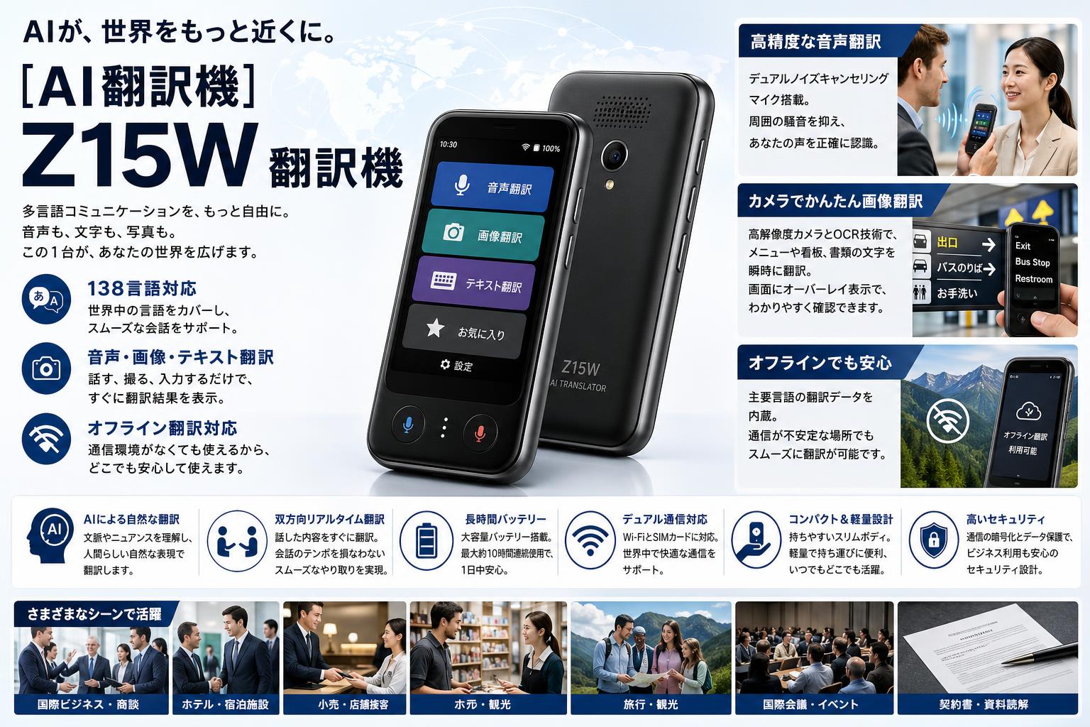 [AI翻訳機] Z15W 翻訳機 概要