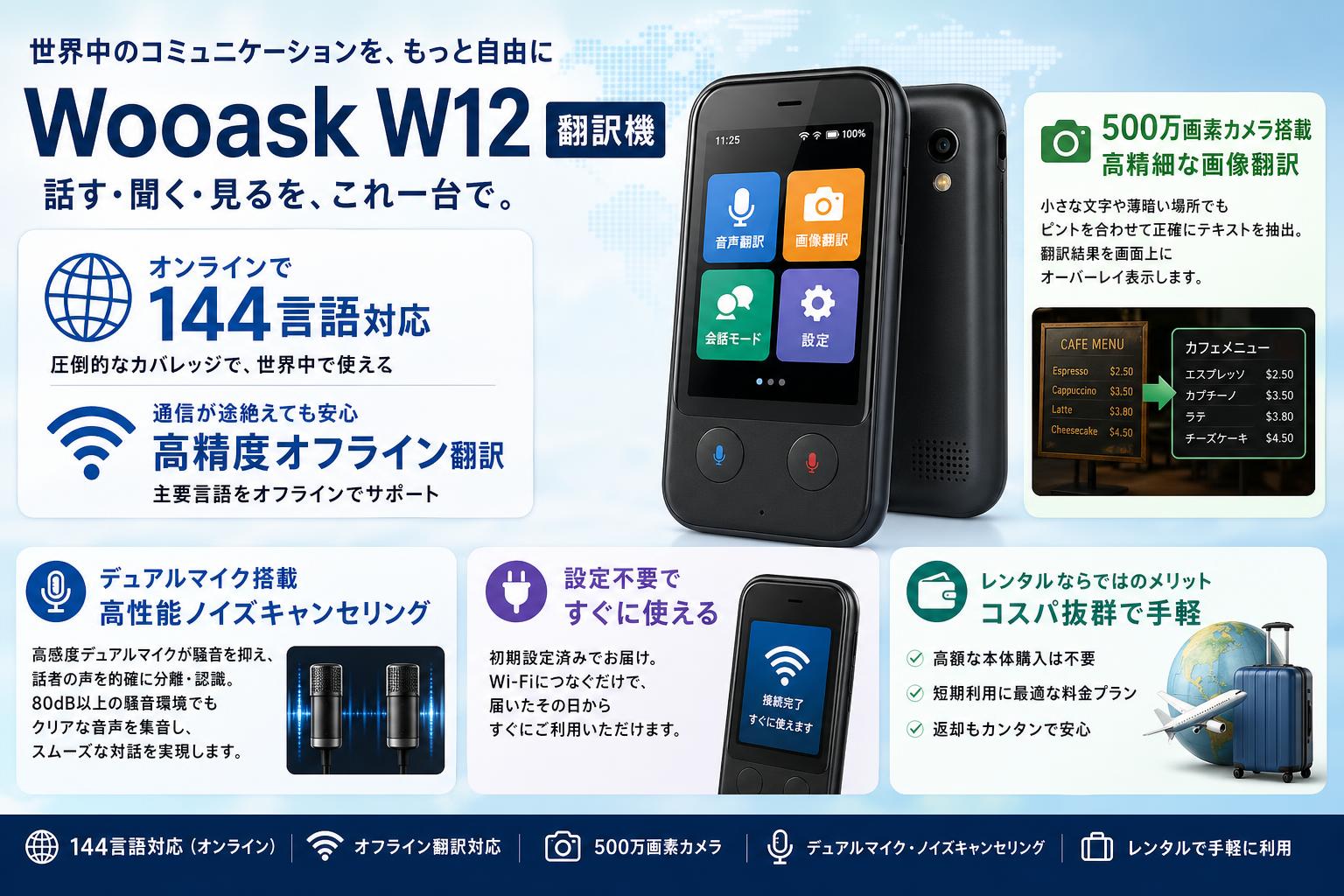 Wooask W12 翻訳機 セールスポイント