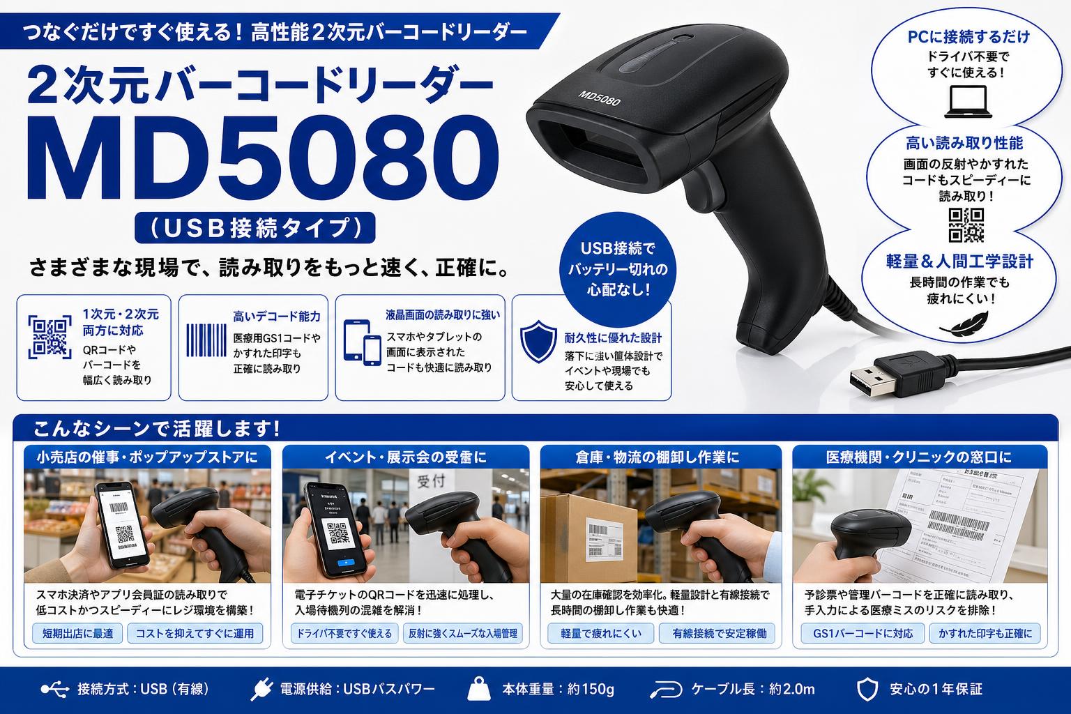 2次元バーコードリーダー MD5080（USB接続タイプ） おもな対象のお客様