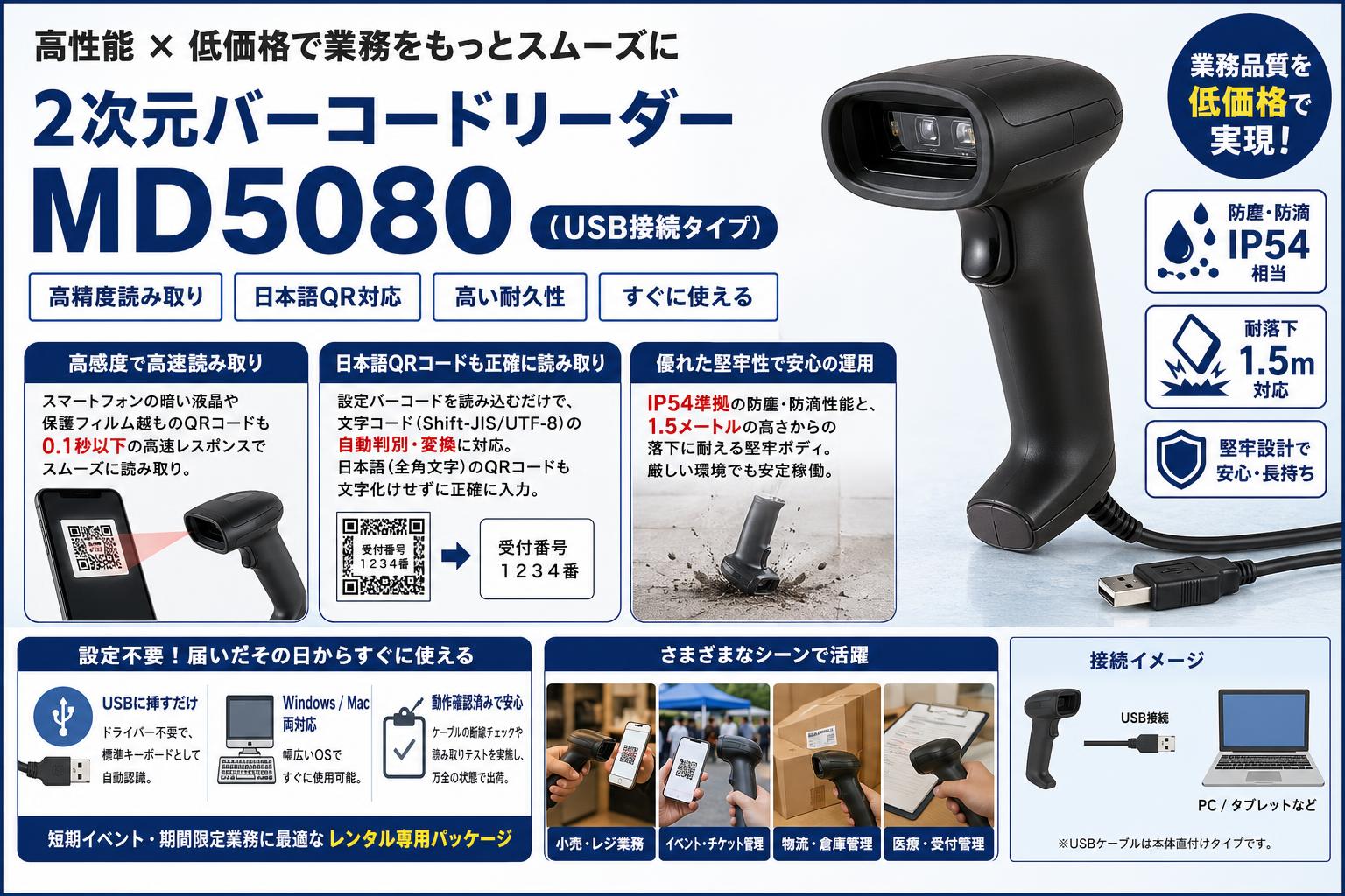 2次元バーコードリーダー MD5080（USB接続タイプ） セールスポイント
