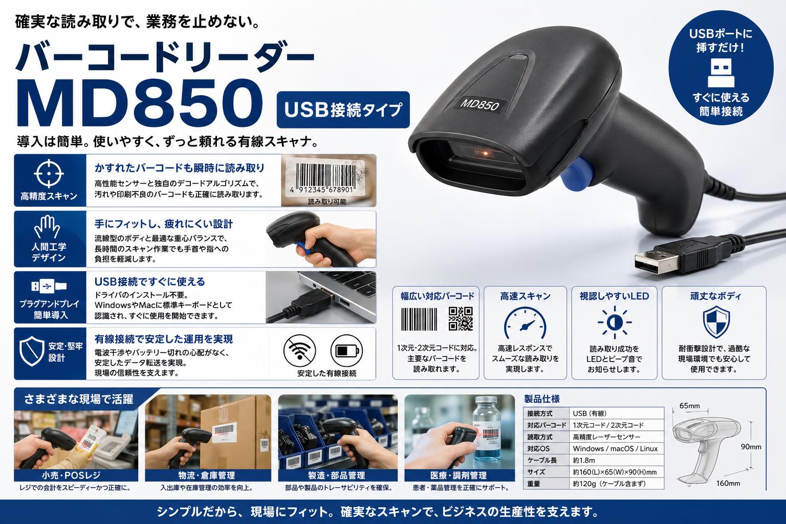 バーコードリーダーMD850（USB接続タイプ） 概要