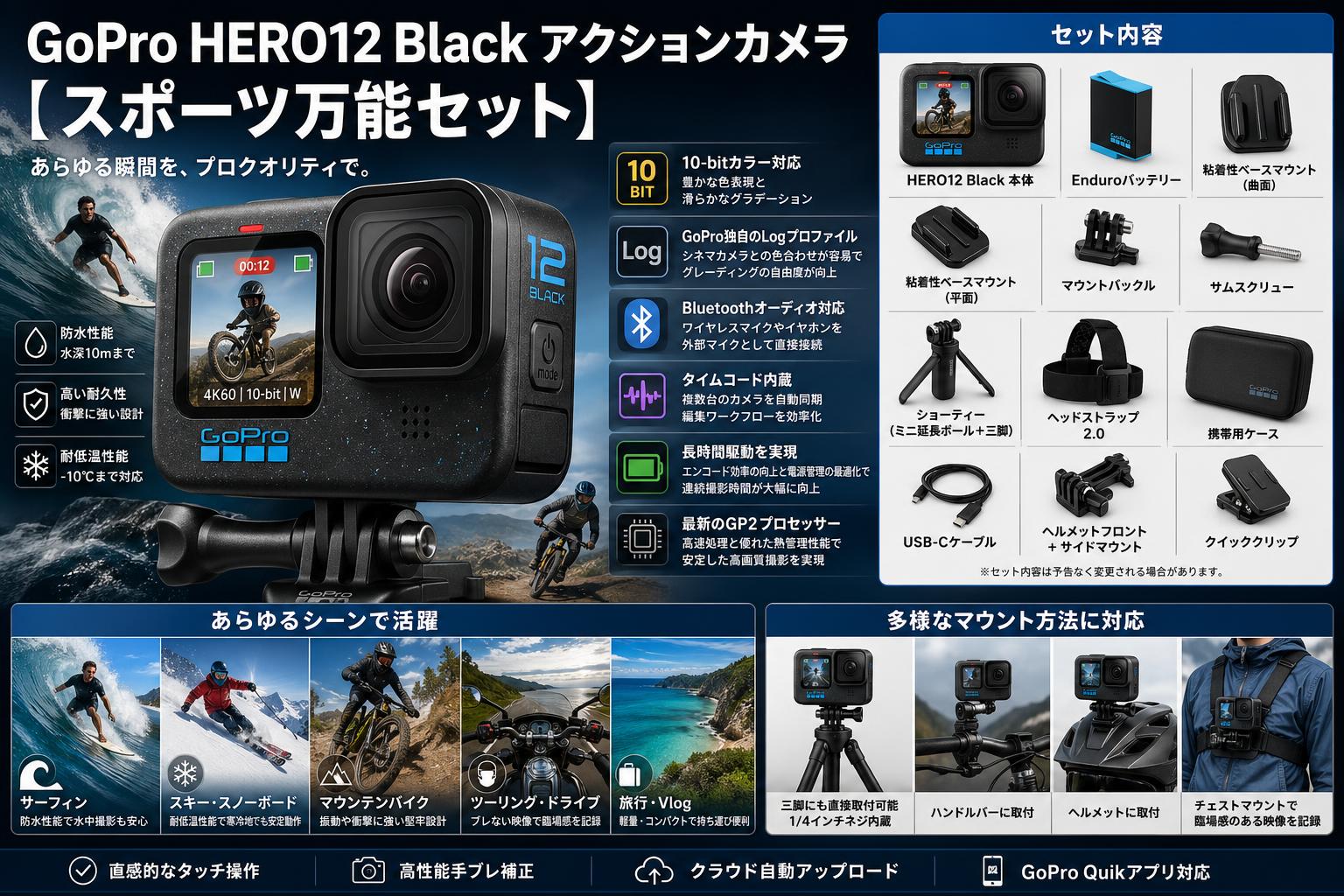 GoPro HERO12 Black アクションカメラ 【スポーツ万能セット】 概要