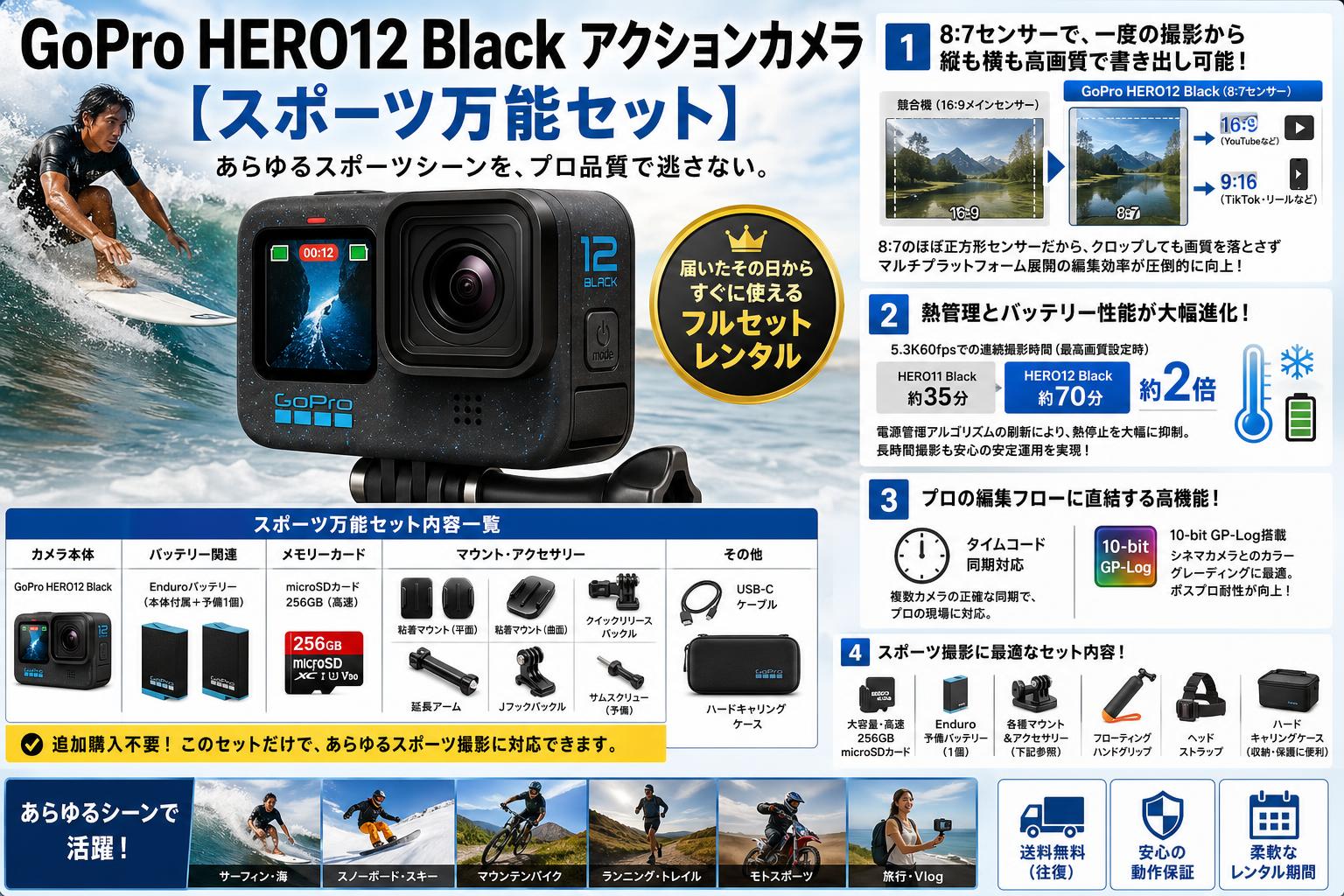 GoPro HERO12 Black アクションカメラ 【スポーツ万能セット】 セールスポイント