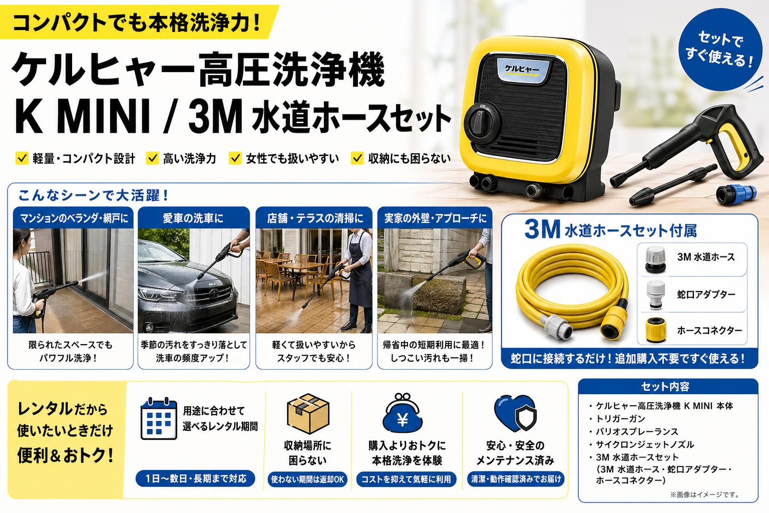 ケルヒャー高圧洗浄機 K MINI / 3M 水道ホースセット おもな対象のお客様