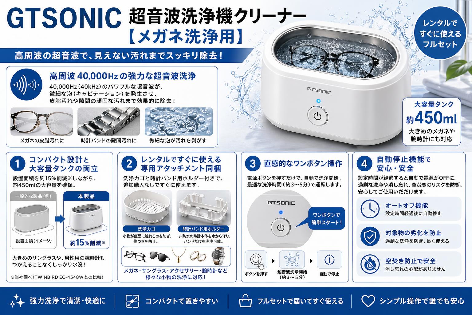 GTSONIC 超音波洗浄機クリーナー【メガネ洗浄用】 セールスポイント