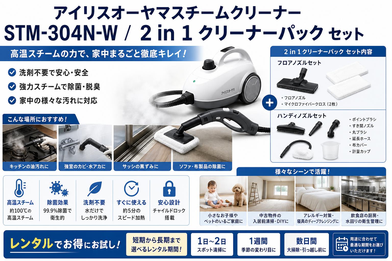 アイリスオーヤマスチームクリーナー STM-304N-W / 2 in 1 クリーナーパック セット おもな対象のお客様