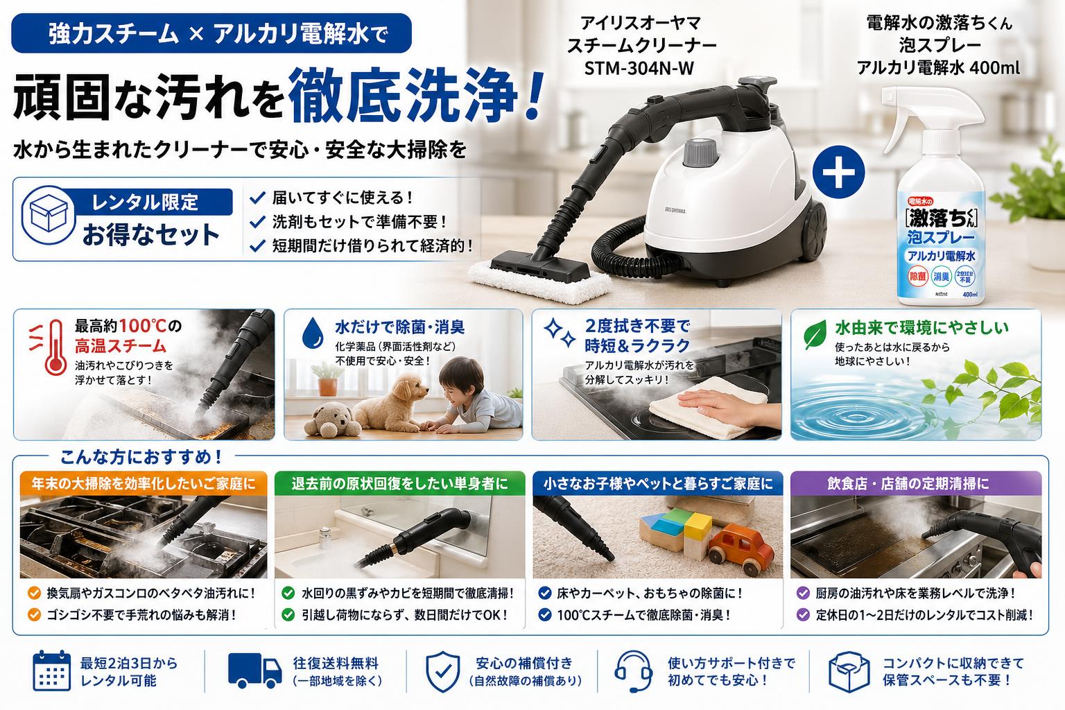 アイリスオーヤマスチームクリーナー STM-304N-W / 電解水の激落ちくん 泡スプレー アルカリ電解水 400ml おもな対象のお客様