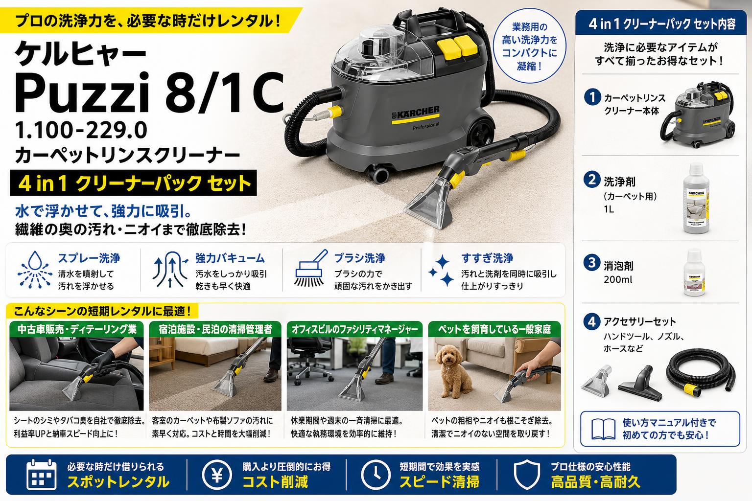 ケルヒャーPuzzi8/1C 1.100-229.0  カーペットリンスクリーナー / 4 in 1 クリーナーパック セット おもな対象のお客様
