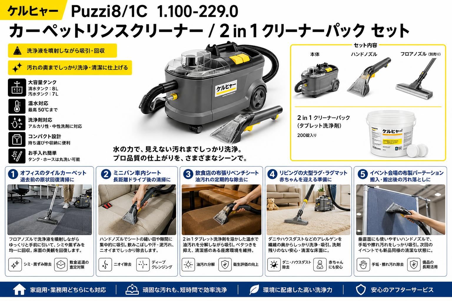 ケルヒャーPuzzi8/1C 1.100-229.0  カーペットリンスクリーナー / 2 in 1 クリーナーパック セット 用途