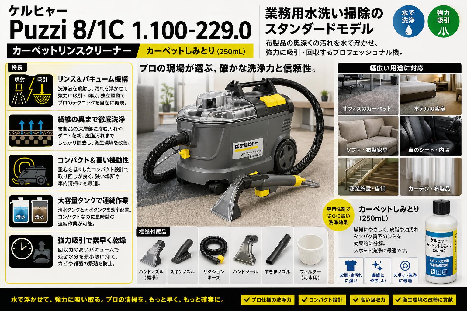 ケルヒャーPuzzi8/1C 1.100-229.0  カーペットリンスクリーナー/ カーペットしみとり (250mL) 概要