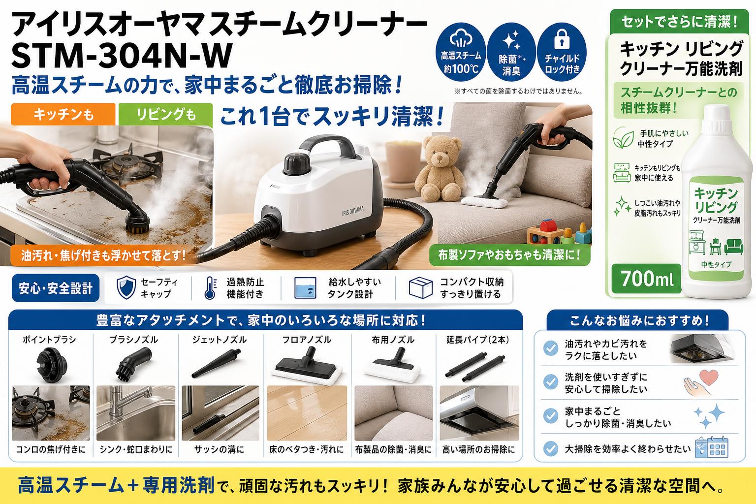 アイリスオーヤマスチームクリーナー STM-304N-W / キッチン リビング クリーナー万能洗剤 700ml おもな対象のお客様